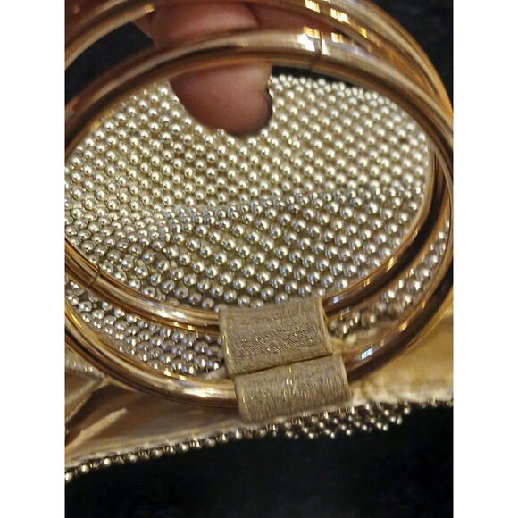 Jessica McClintock Gold Pearl Evening Bag Snap Satin-Lined Wristlet Glamour Chic - Picture 4 of 9